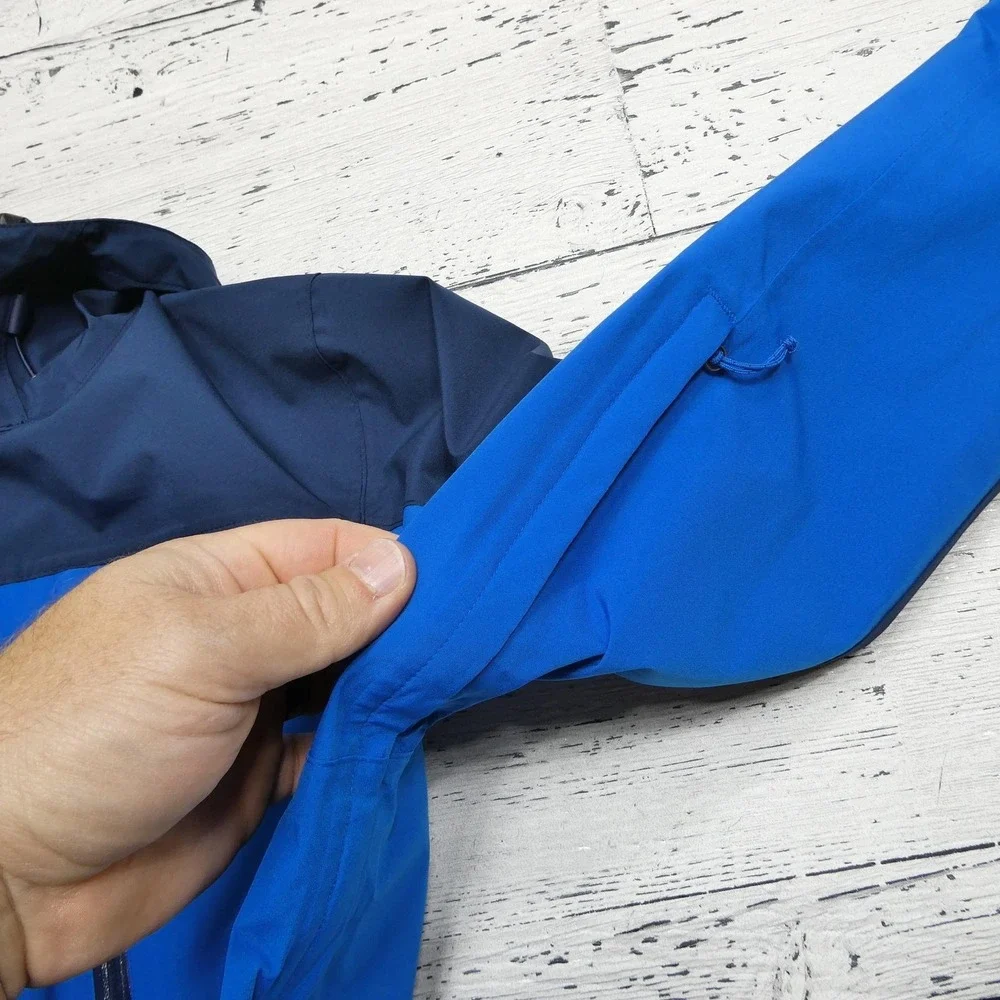 Eddie Bauer Jacket Mens Medium Blue WeatherEdge Stretch Hooded‎ Waterproof Zip